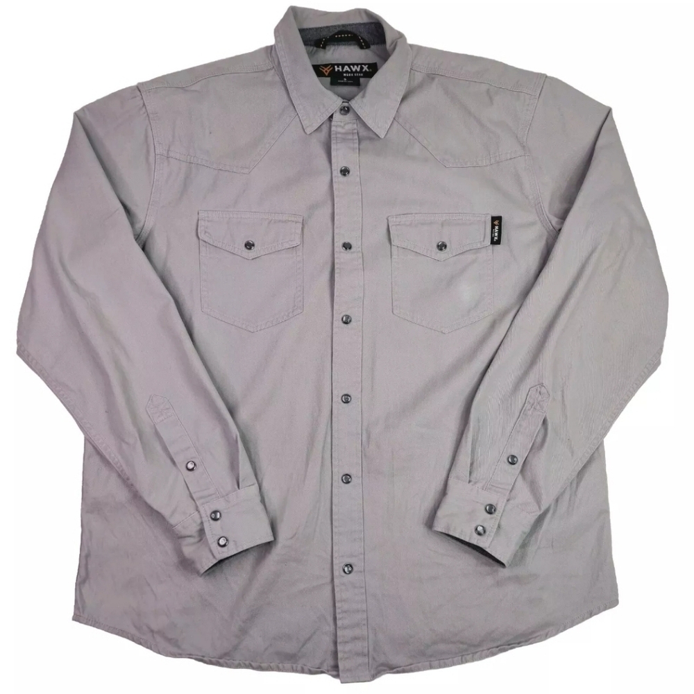 Hawx Work Gear Mens Grey Pearl Snap Western Long Sleeve Shirt Size Small